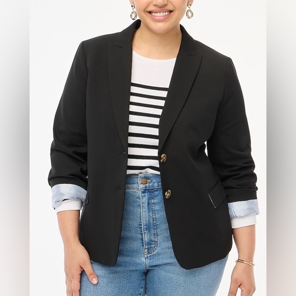 J. Crew Factory Cotton-blend two-button blazer in Black - Picture 1 of 11